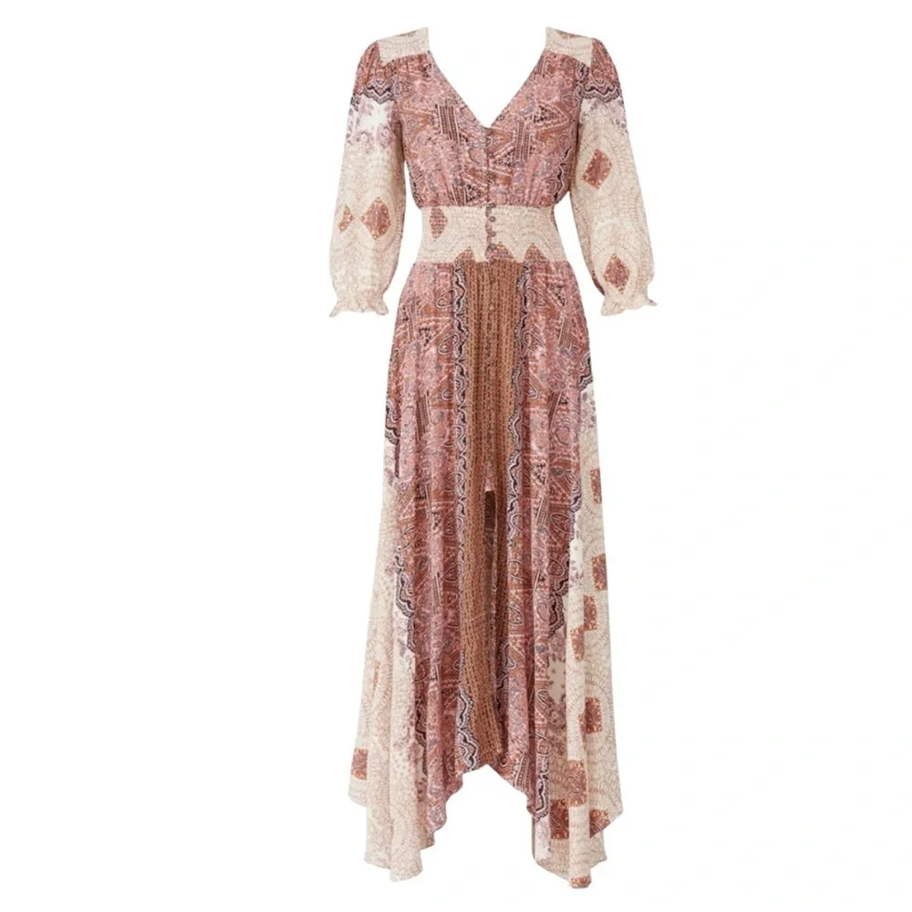 Free People Mexicali Rose Maxi Dress SZ XS Bohemian Feminine Coquette READ
