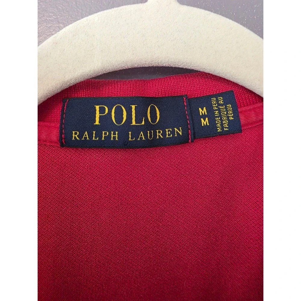 Polo Ralph Lauren Mens Medium Red Short Sleeve Pique Cotton Polo Shirt Navy Pony