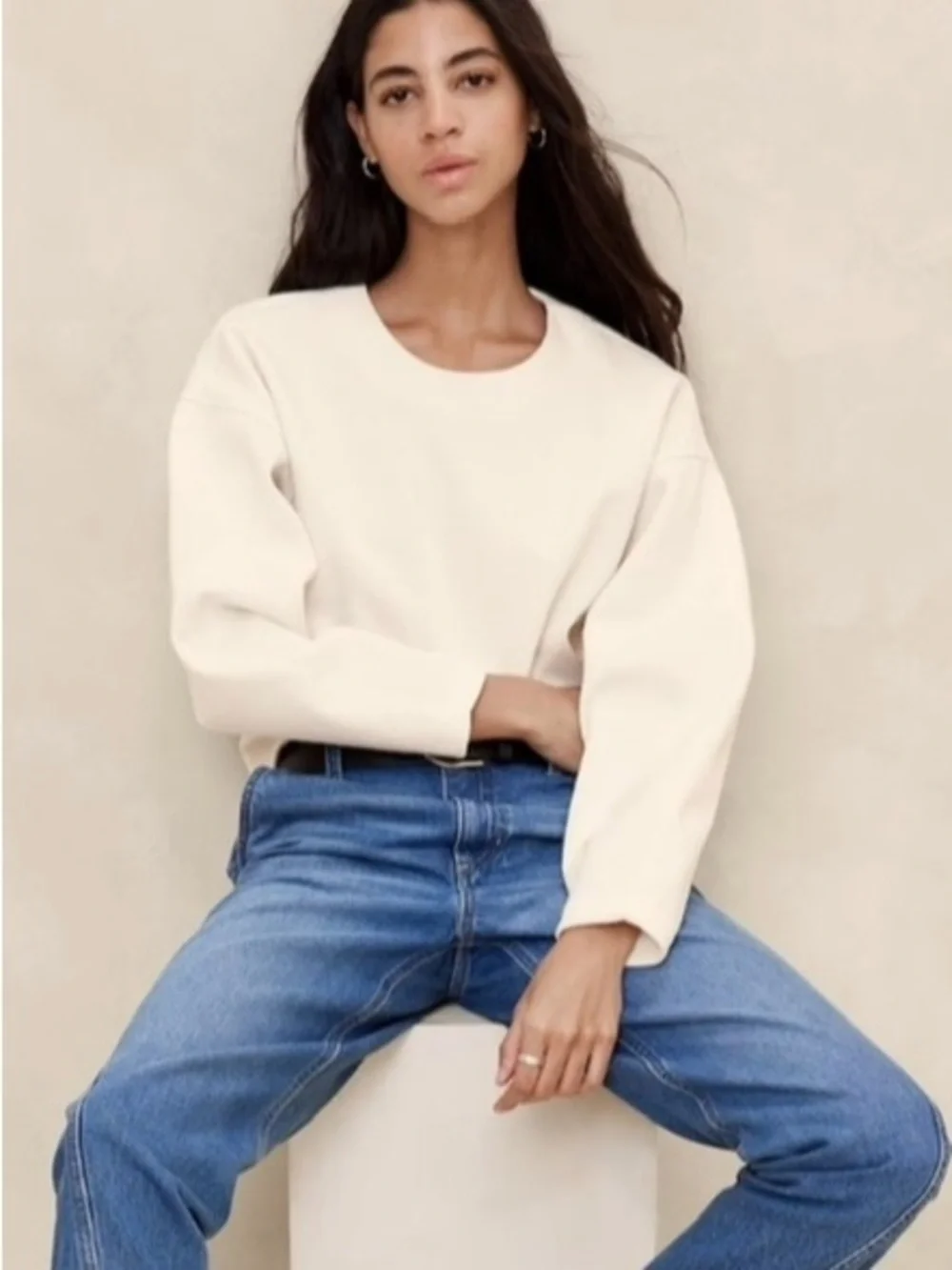 BANANA REPUBLIC Everyday Minimal Cream Crewneck Sweatshirt! NWT! S