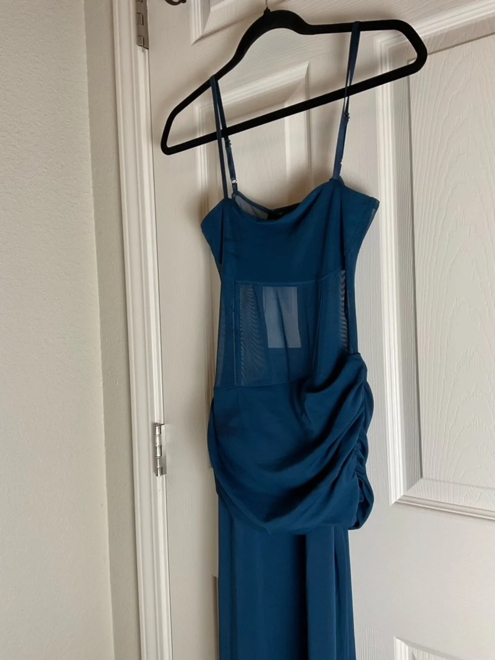 Zara Combination Blue Tulle Long Dress Draped Mesh Midi Size M