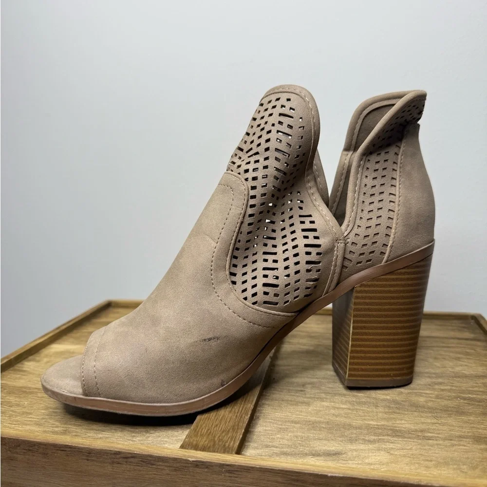 Women's Soda Tan Peep-Toe Ankle Boots