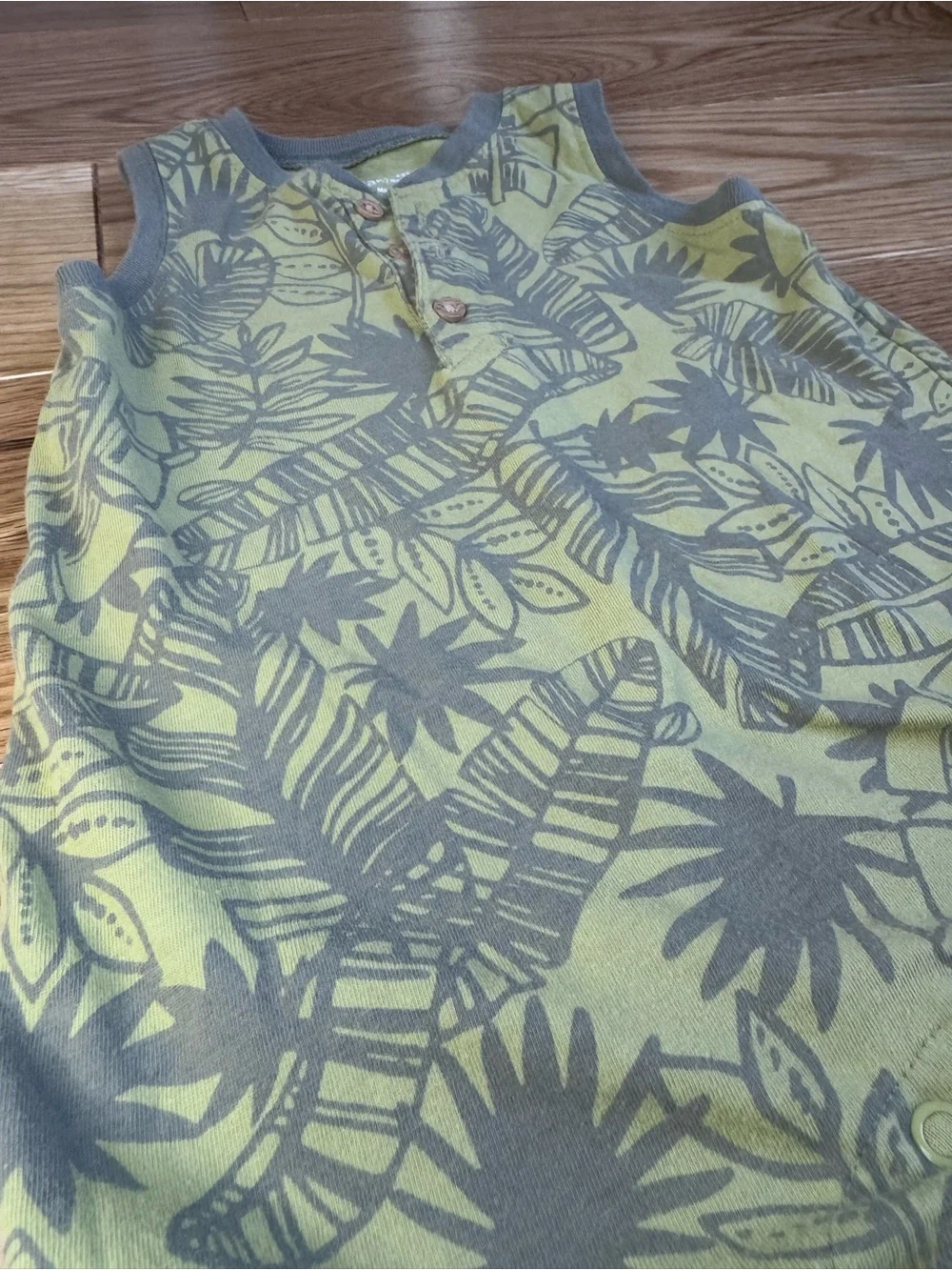 Carter's Olive and Gray Tropical Leaf Sleeveless Romper