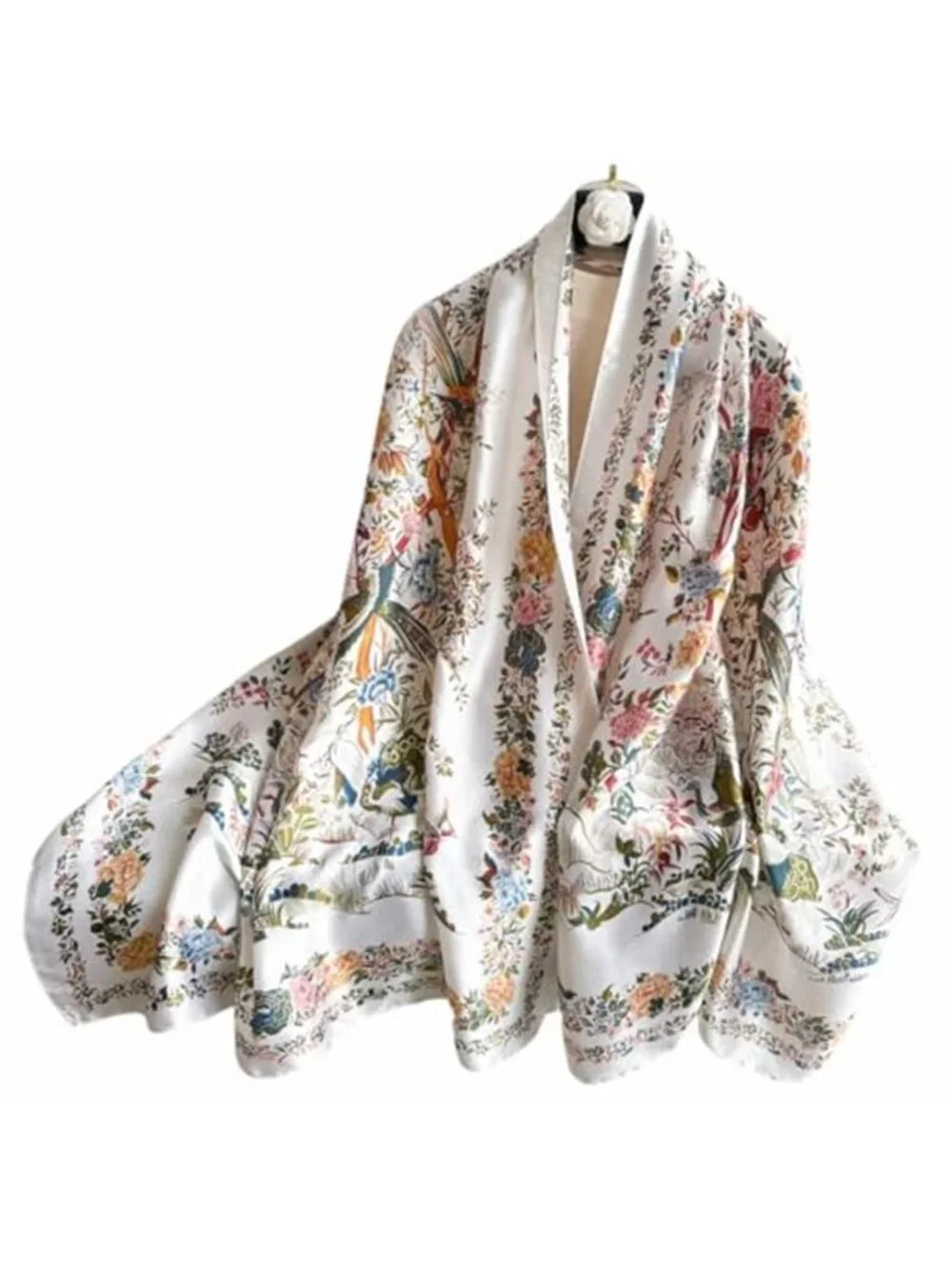 Elegant Silk Scarf Shawl for Women Lightweight Floral Satin Scarf Trendy Silky