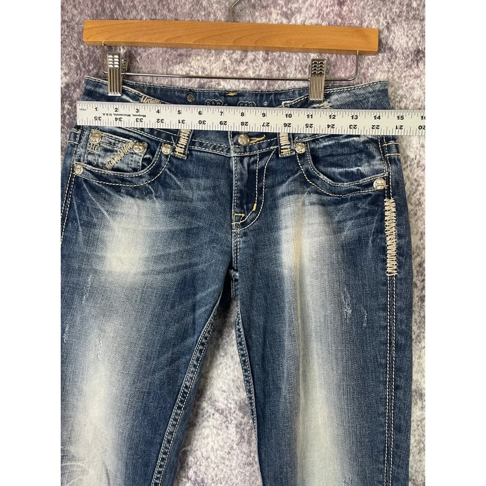 Miss Me Jeans Womens 27 Embroidered Stich Pocket Straight Bling Y2K 90s Vintage