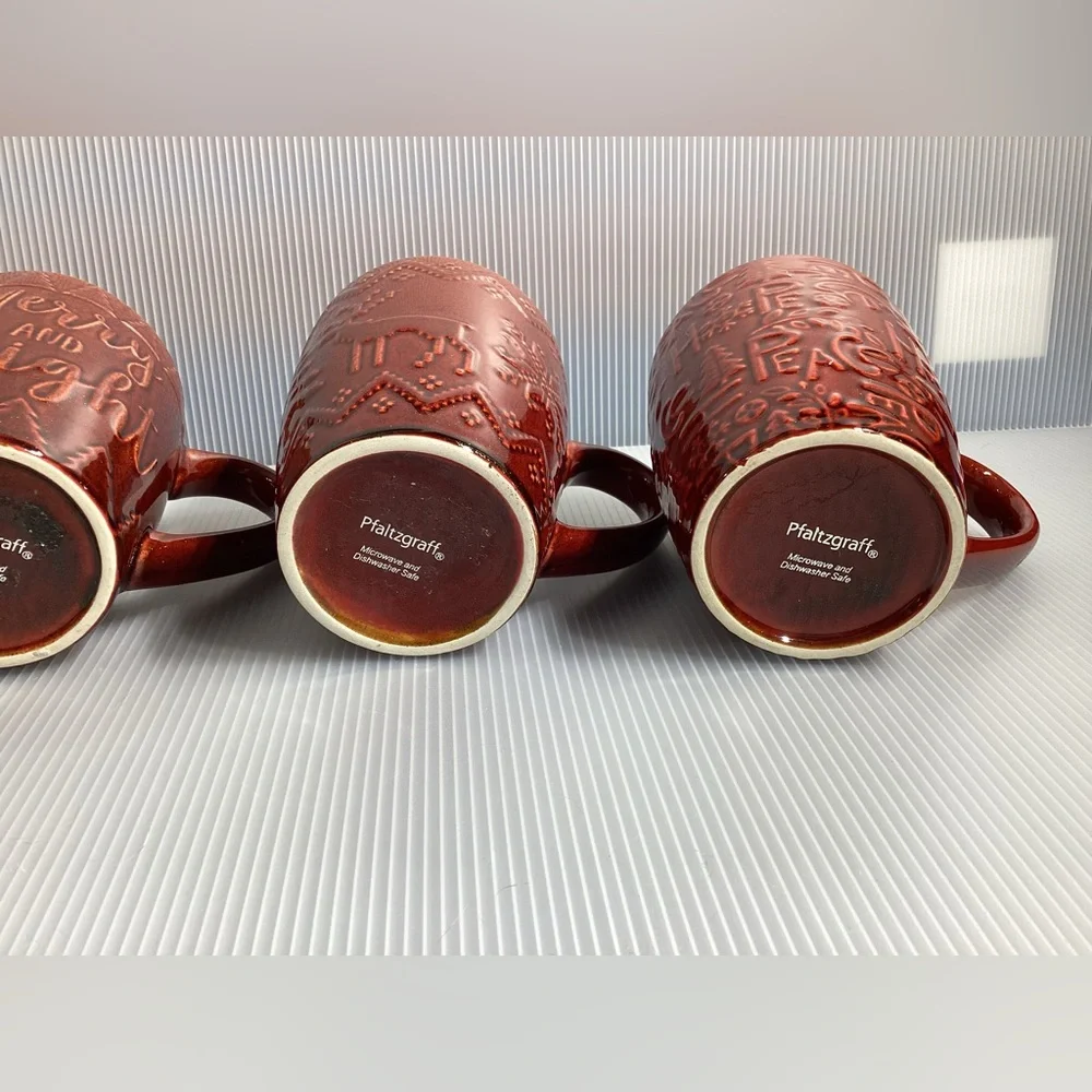 Set of 4 Pfaltzgraff Red Christmas Ceramic Mugs
