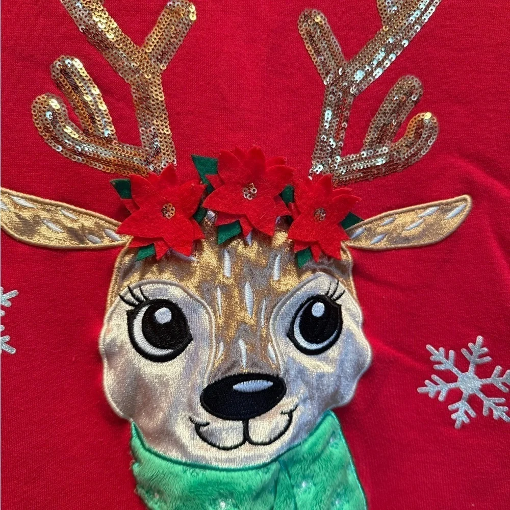 Holiday Festive Red and Green Reindeer Ugly Sweatshirt