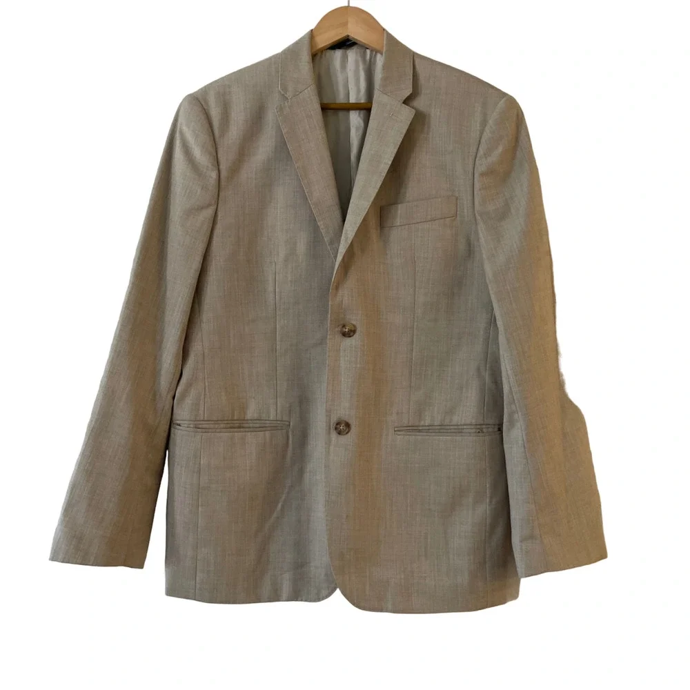 Perry Ellis Size 40 Regular Herringbone‎ Suit Blazer Jacket Two-Button Beige