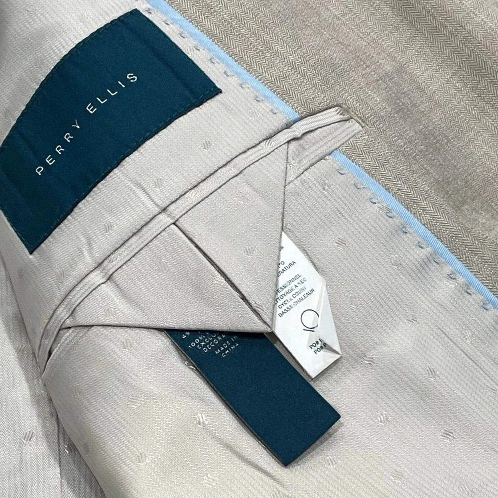 Perry Ellis Size 40 Regular Herringbone‎ Suit Blazer Jacket Two-Button Beige