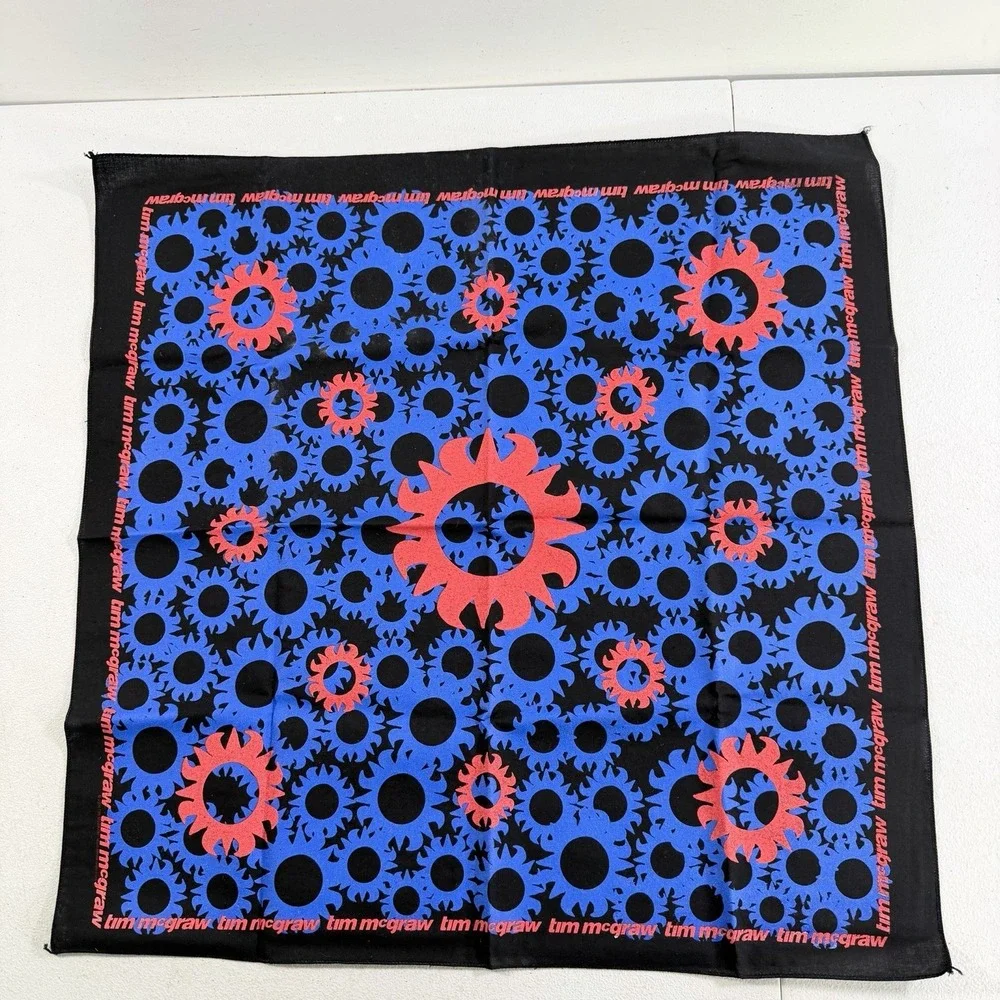 Vintage Tim McGraw Country Music Bandana Scarf Handkerchief Black Blue 21
