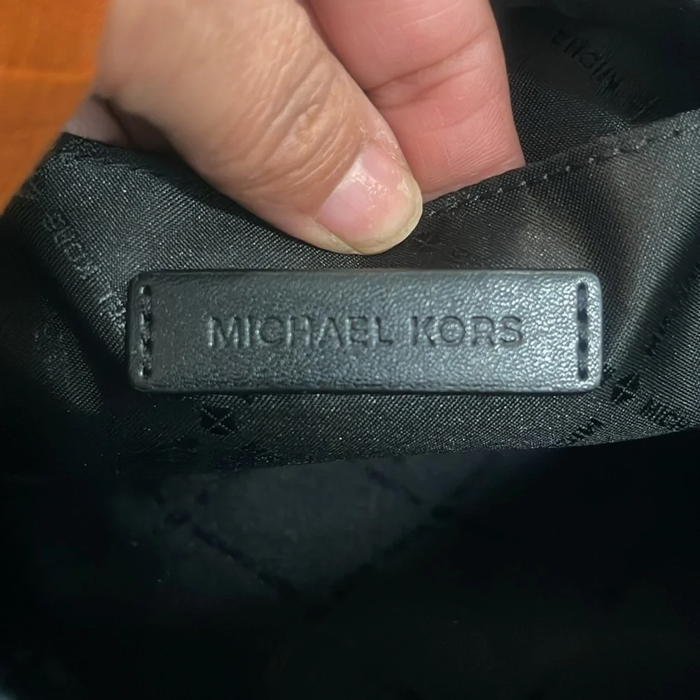 Michael Kors black white nylon camera crossbody bag webbing logo strap