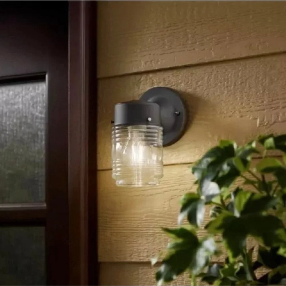Hampton Bay 7.2 in. 1-Light Matte Black Jelly Jar Outdoor Wall Lantern Sconce