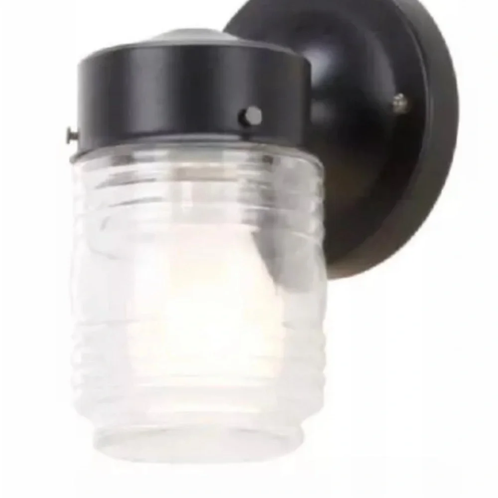Hampton Bay 7.2 in. 1-Light Matte Black Jelly Jar Outdoor Wall Lantern Sconce
