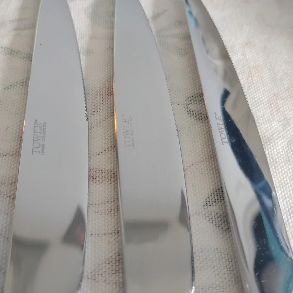 6 Pieces Towle Wave Glossy Stainless 2 Salad Forks 1 Teaspoon 3 Dinner Knives