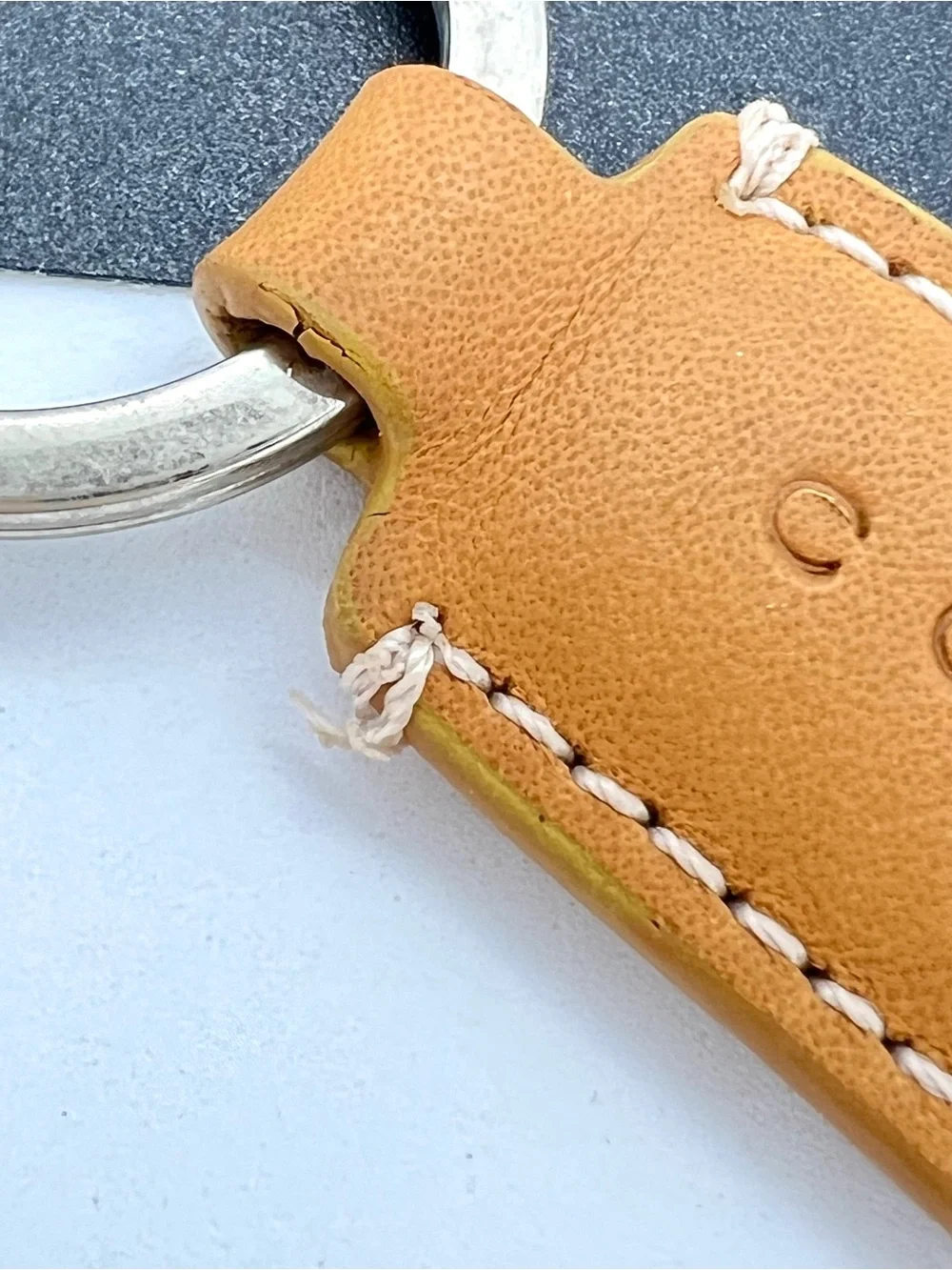Coach Leather Key Fob Keychain Tan Brown Silver Tone Hangtag Made in China