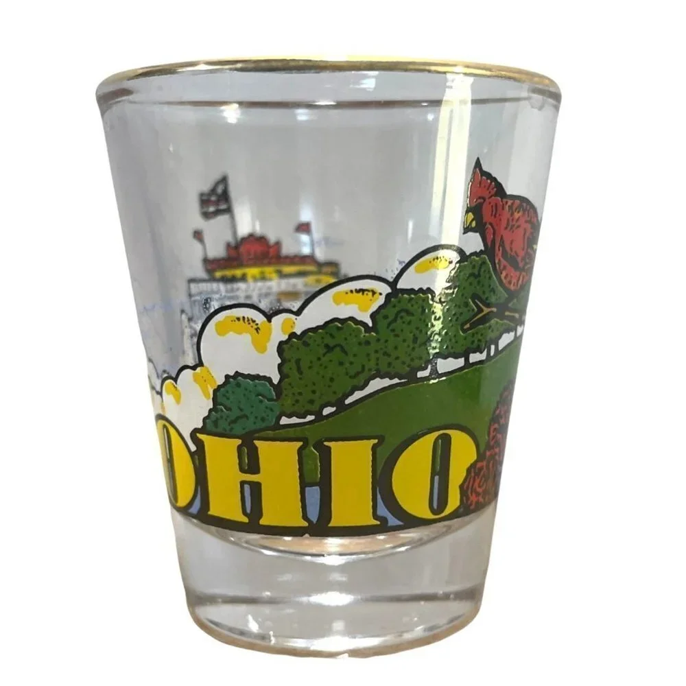 Shot Glass OHIO Steamboat Cardinal Souvenir Tourist‎ Vintage