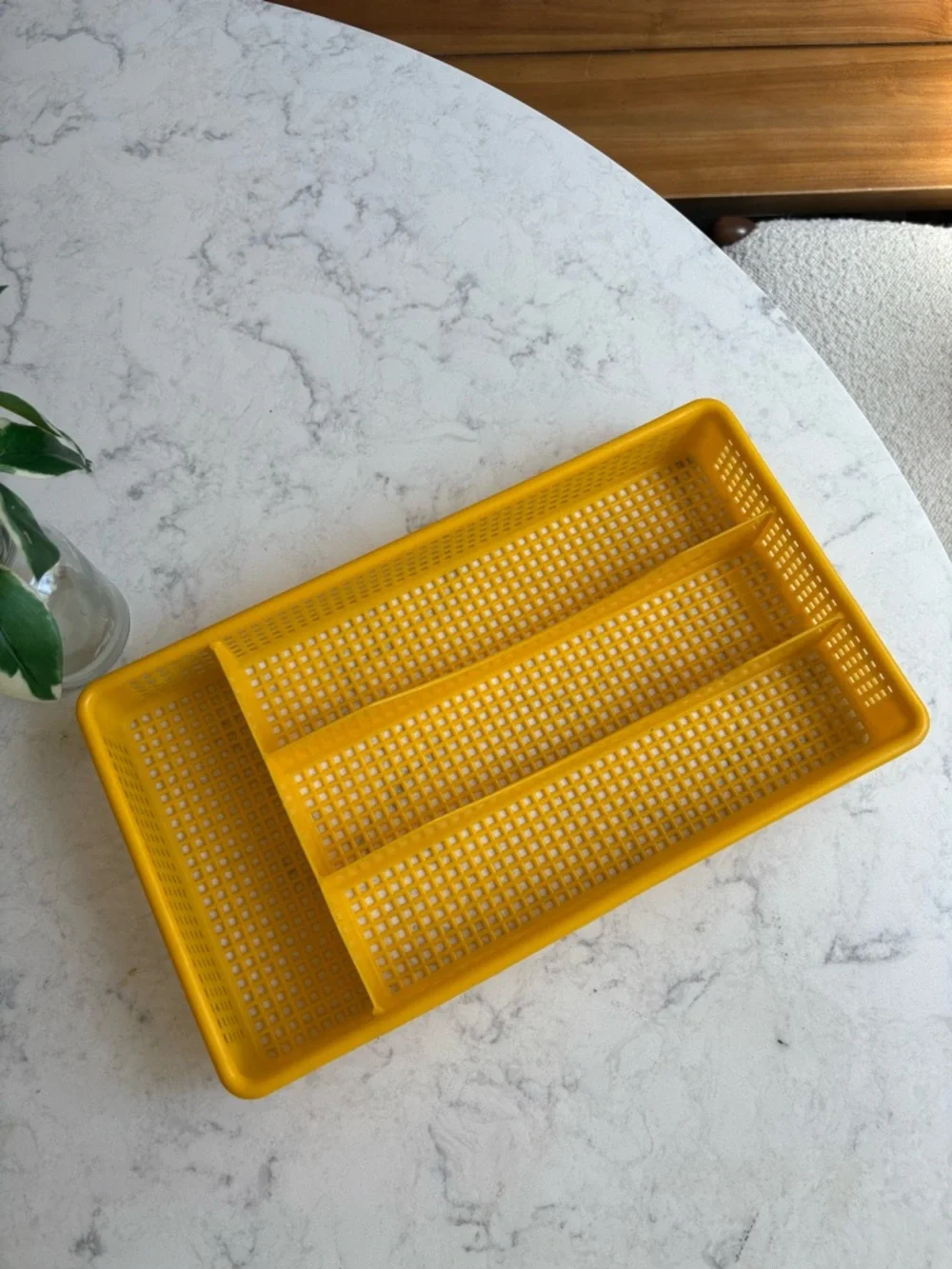 Vintage Mesh Yellow Plastic Flatware Organizer Tray 1970s