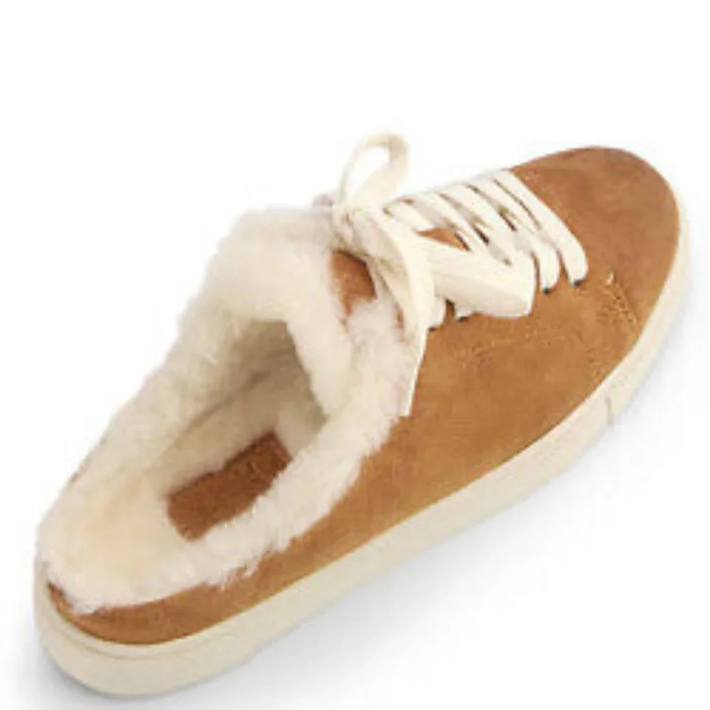 NEW Frye ivy genuine shearling sneaker mule - brown - silky suede leather  66