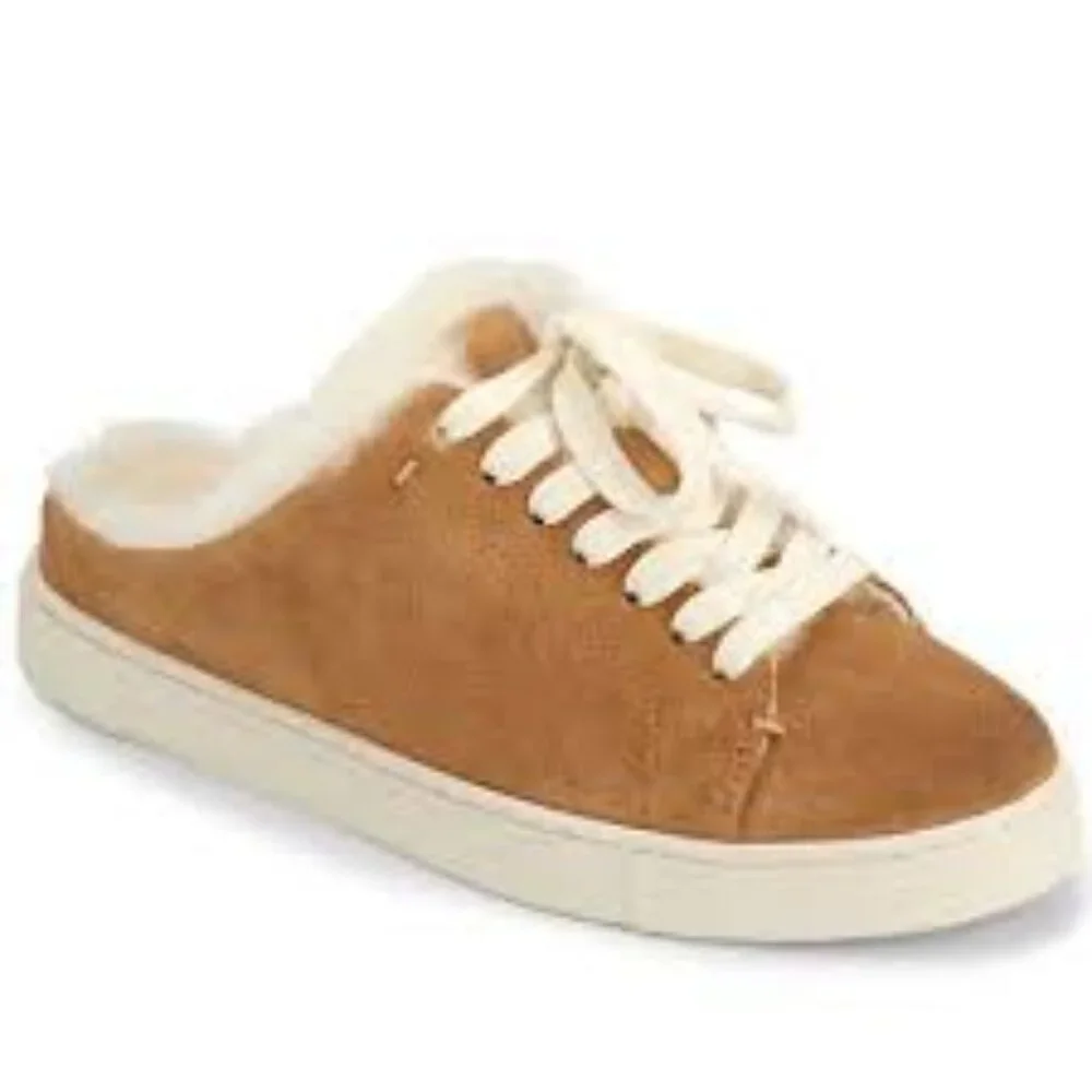 NEW Frye ivy genuine shearling sneaker mule - brown - silky suede leather  66