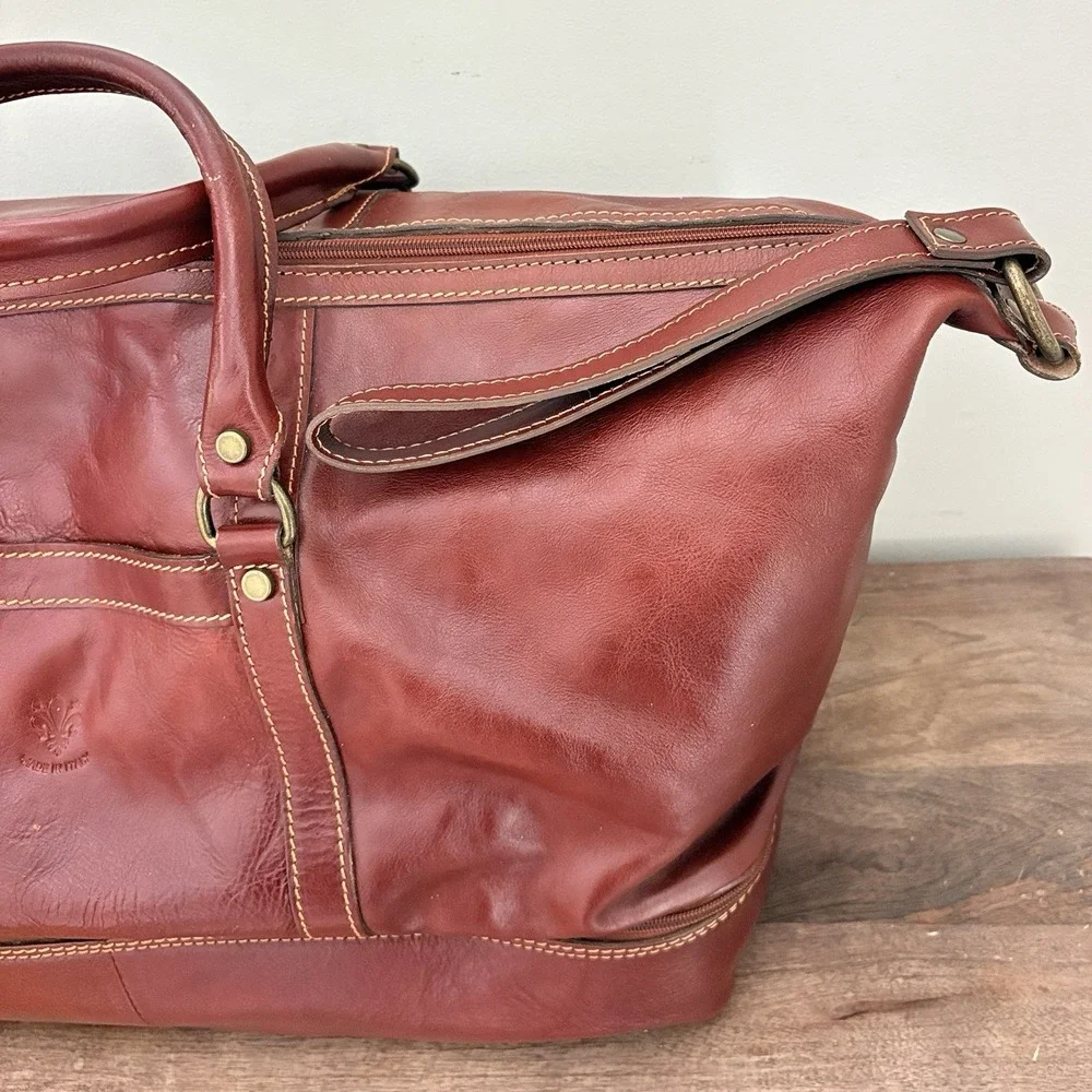 Italian Leather Rolling Duffel Bag Wheeled Weekender Carry On Luggage Brown