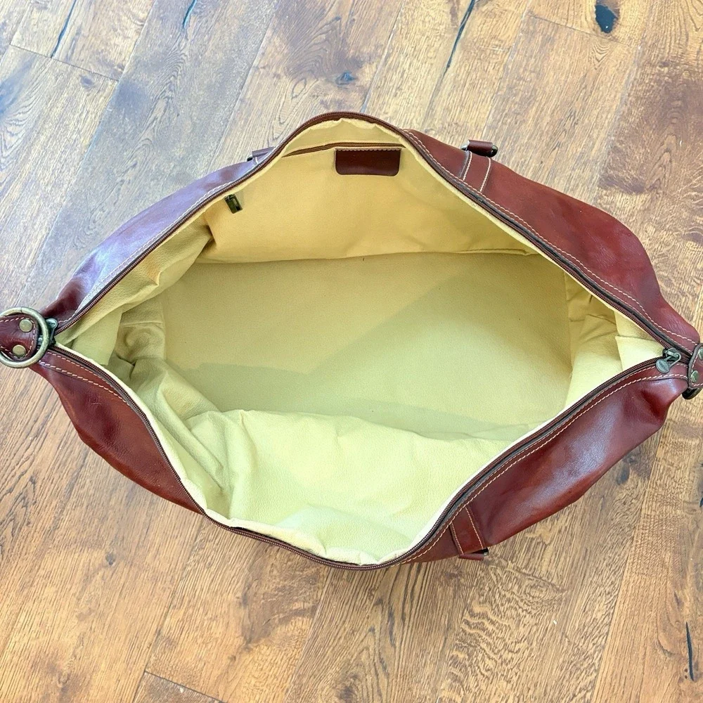 Italian Leather Rolling Duffel Bag Wheeled Weekender Carry On Luggage Brown