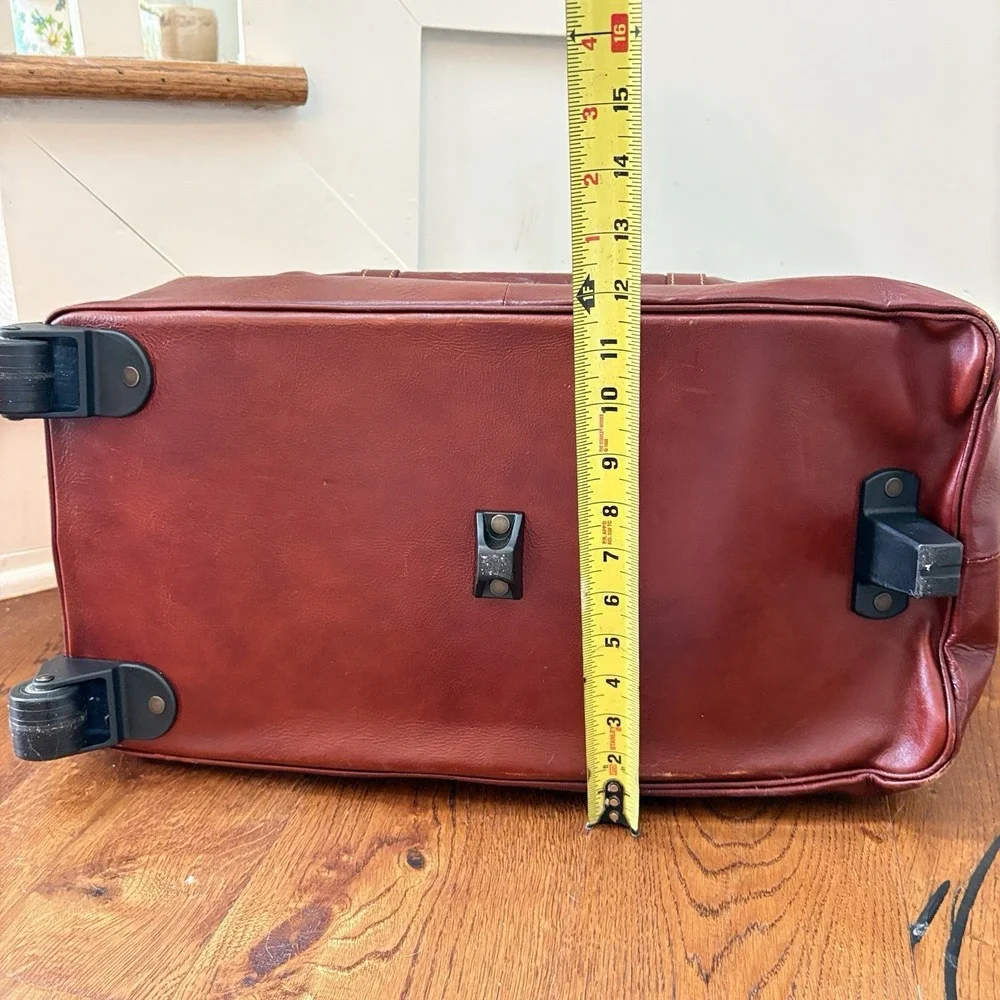 Italian Leather Rolling Duffel Bag Wheeled Weekender Carry On Luggage Brown