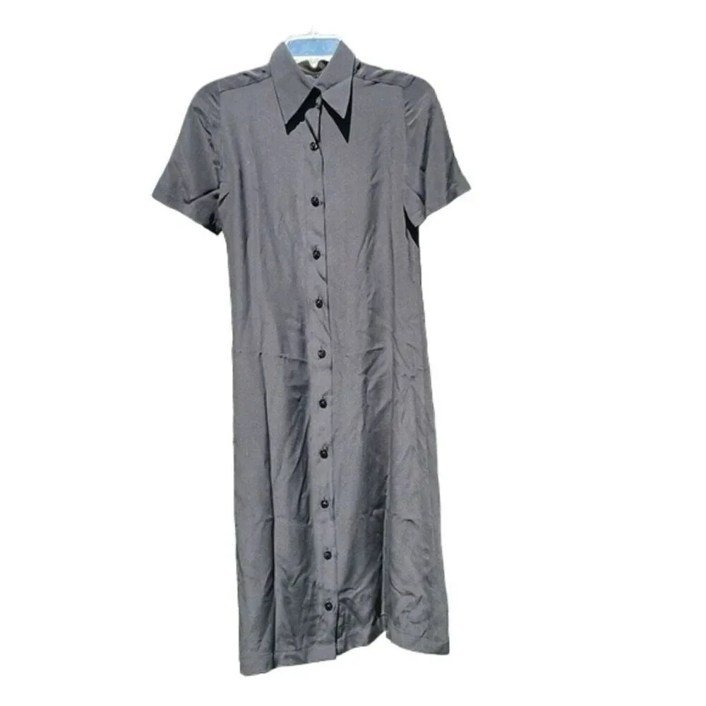 Chanel Black Silk Shirt Dress Womens Size 36 US 4 Short Sleeve Collar Minimalist