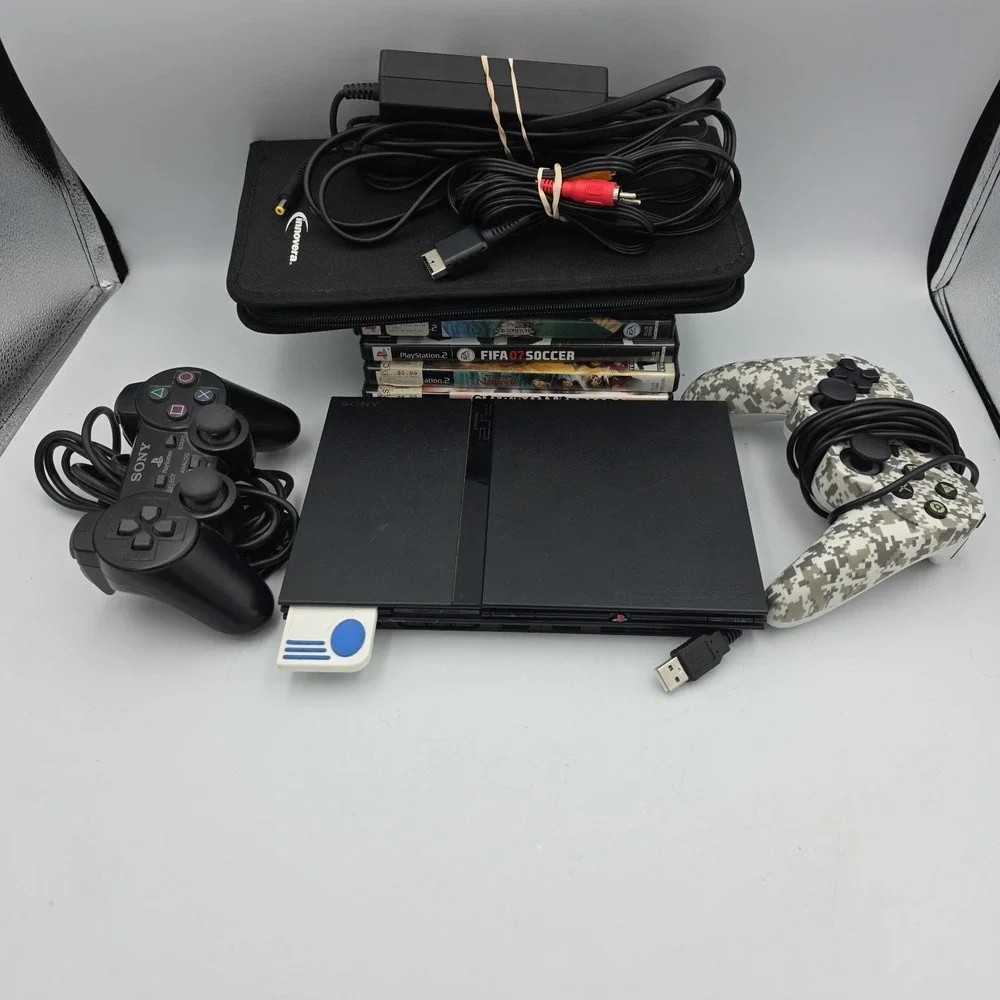 Sony PlayStation 2 PS2 Slim Black Console Bundle SCPH-77001 & 17 Games Tested