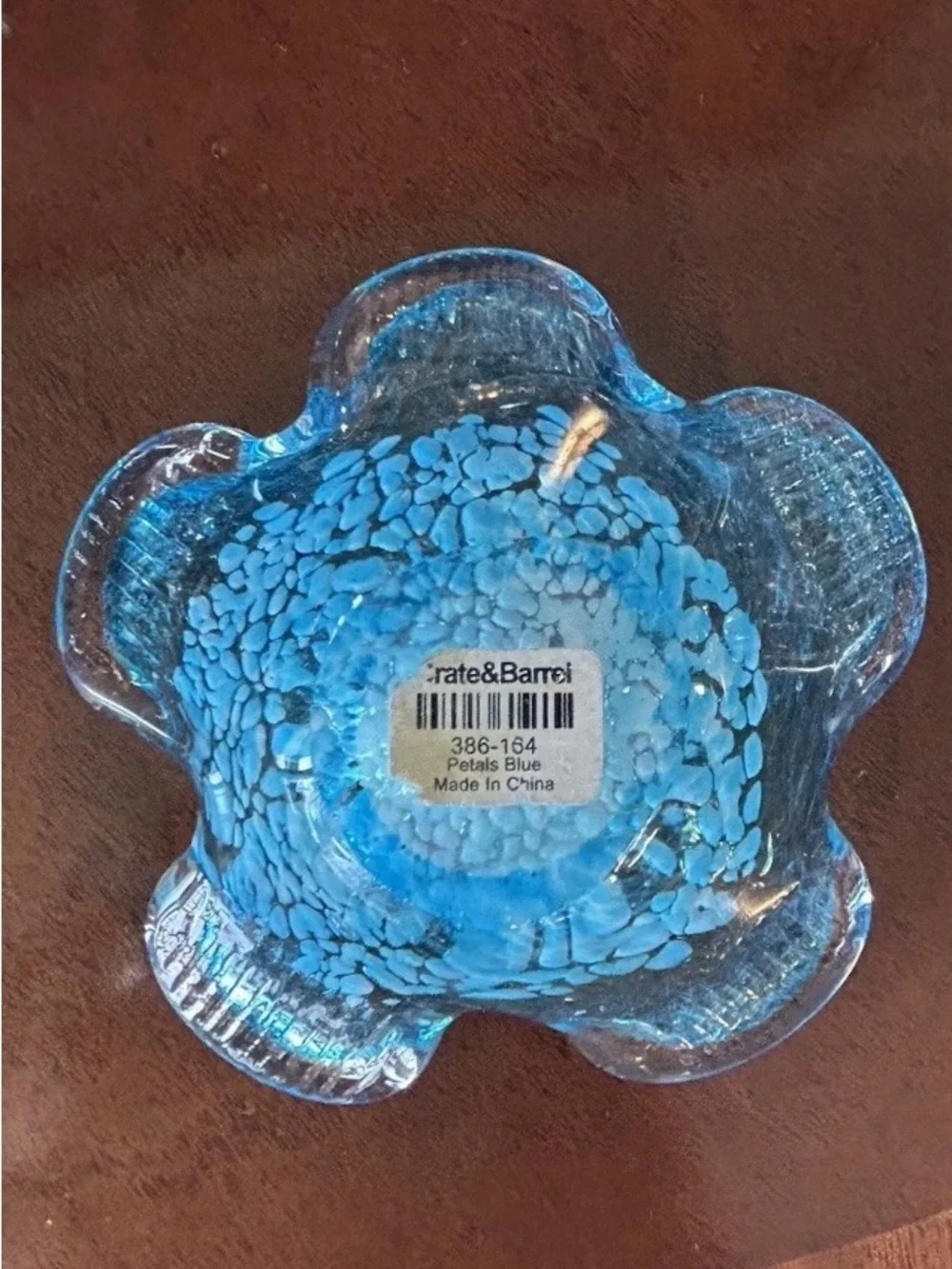 Crate & Barrel Handblown Aqua Blue Glass Flower Bowl 5