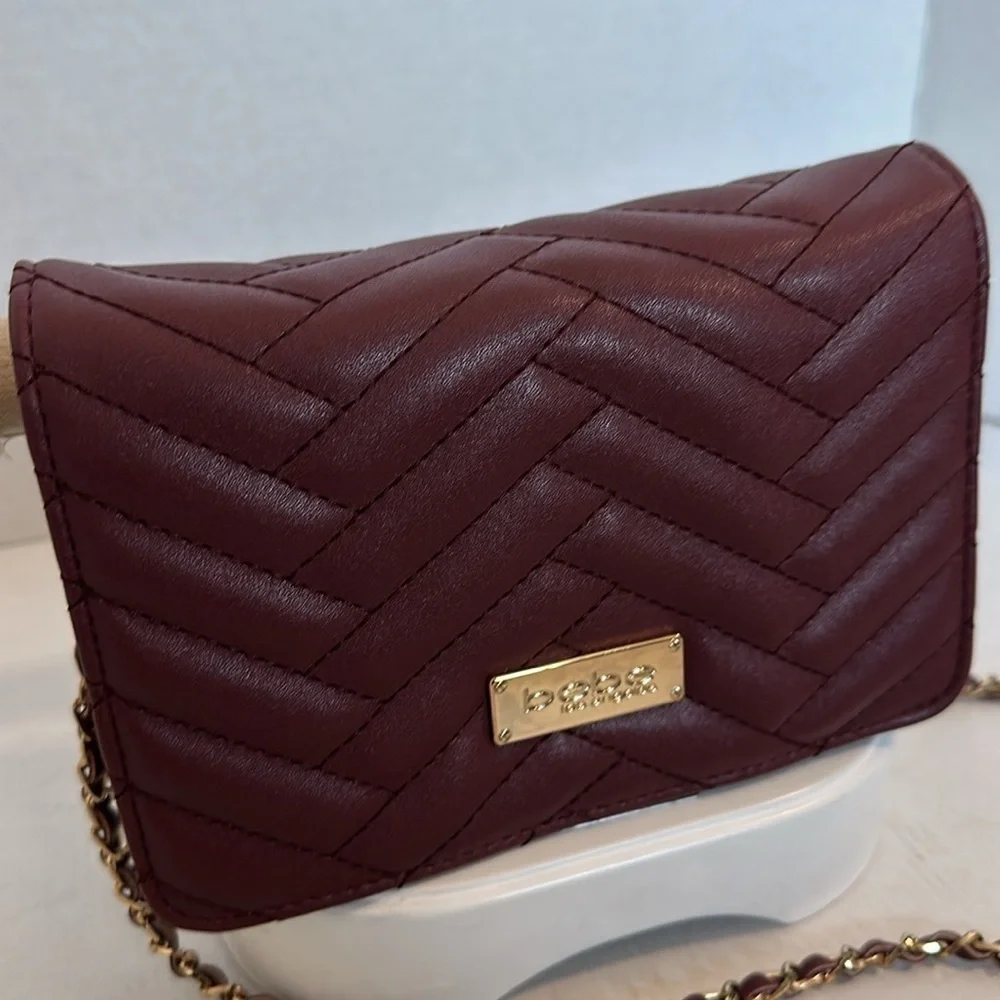 BEBE Sophia crossbody purse burgundy quilted gold hardware BNWOT