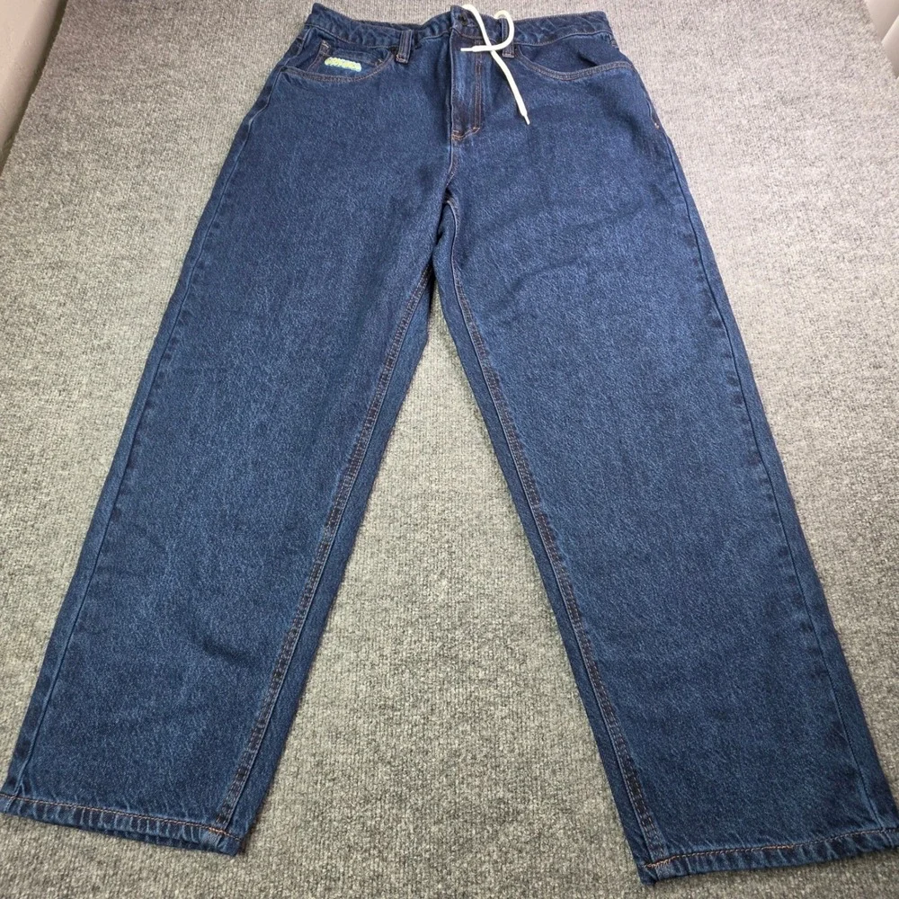 Empyre Jeans Mens 32 Blue Easy Now Wide Leg Skate Graffiti Streetwear Denim