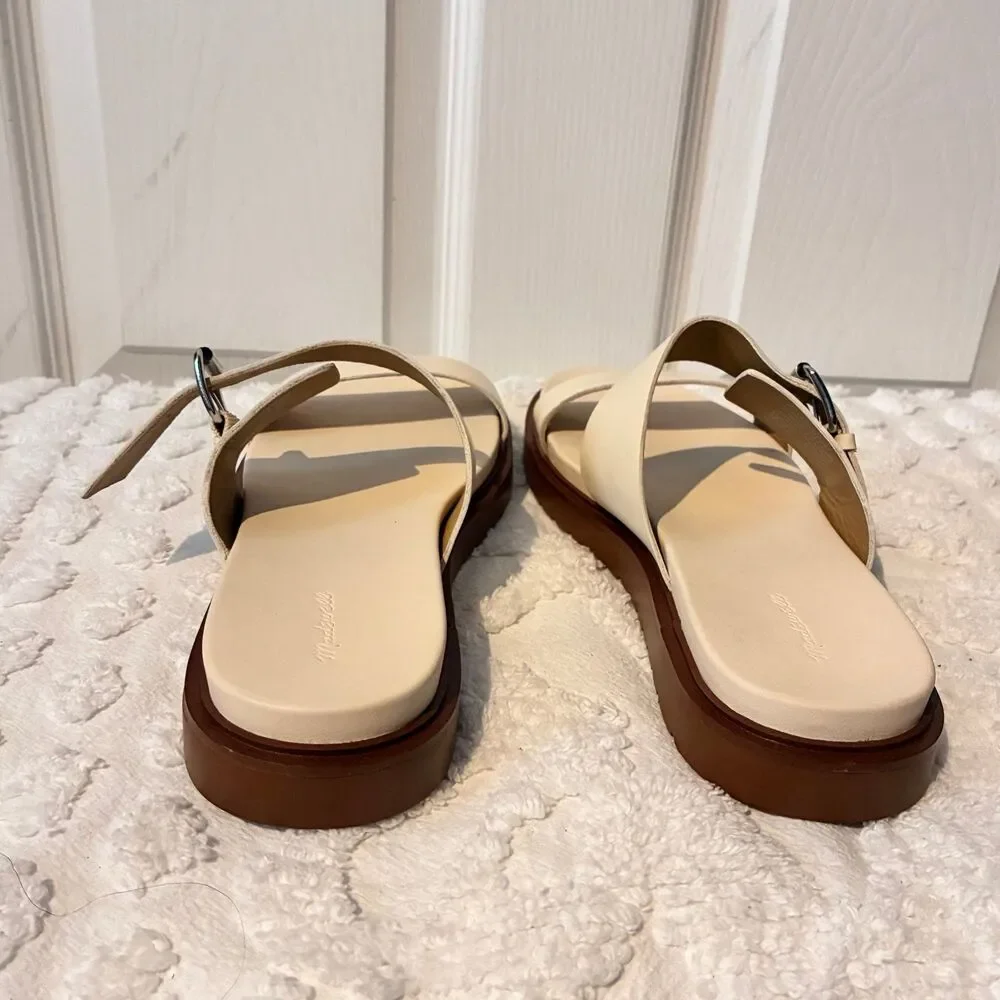 Madewell Dee Double Strap Cream Leather Chunky Sandals Size 9 Boho Hippie