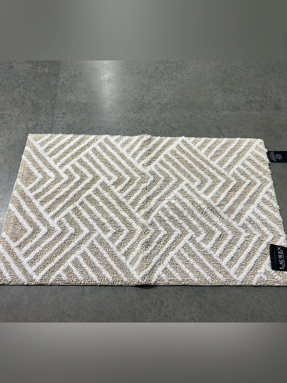 Lauren Ralph Lauren Geometric Chevron Neutral Cotton Bath Rug