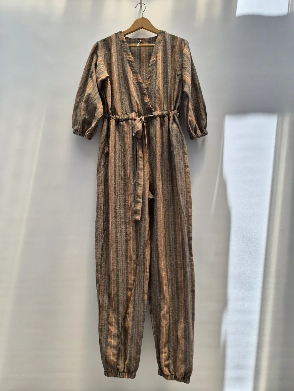 Free People Loveland Metallic Striped Jumpsuit M Excellent Whimsigoth 70s Boho