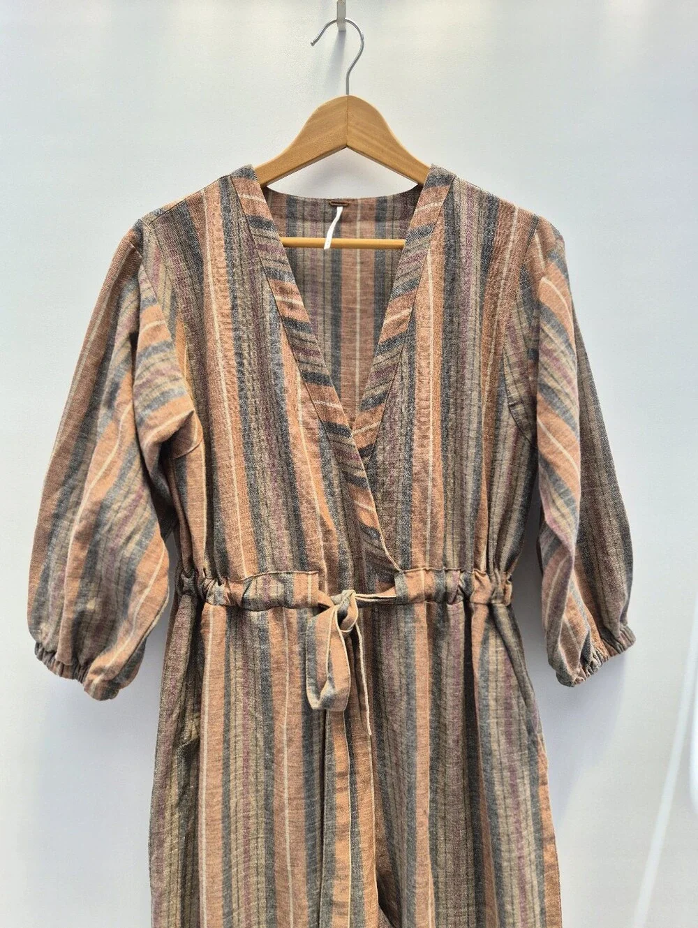 Free People Loveland Metallic Striped Jumpsuit M Excellent Whimsigoth 70s Boho