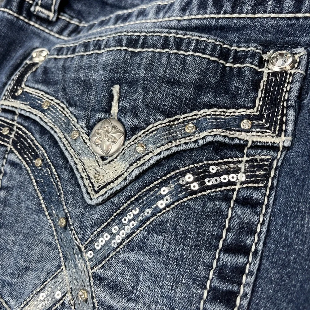 Miss Me Jeans Womens 34 Curvy Boot Rhinestone Embellished Flap Pocket W34 L 31