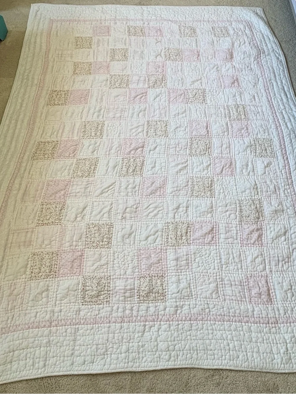 Pottery Barn Kids Pink & White Patchwork Twin Quilt & Pillowcase Set