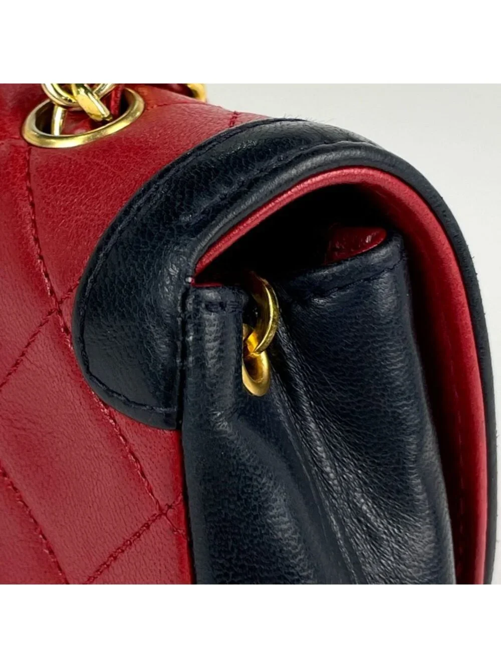 Chanel CC Logo Chain Shoulder Bag Bicolor Leather Red Black