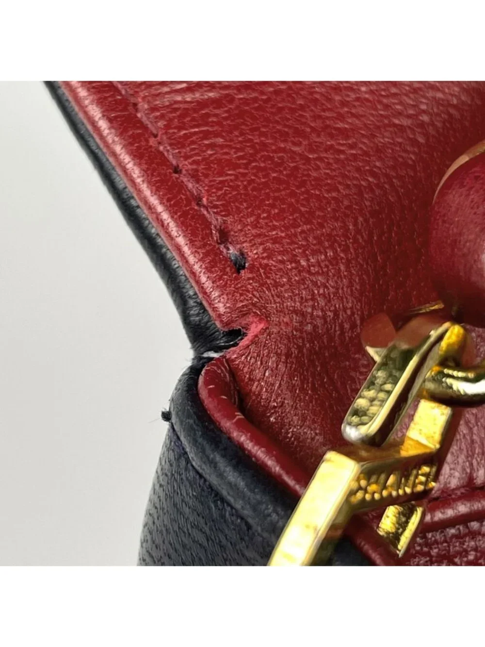 Chanel CC Logo Chain Shoulder Bag Bicolor Leather Red Black