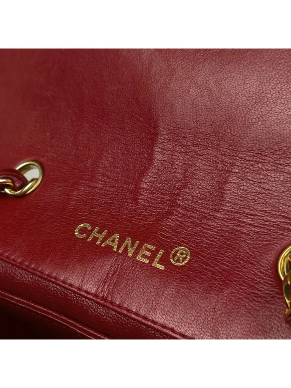 Chanel CC Logo Chain Shoulder Bag Bicolor Leather Red Black