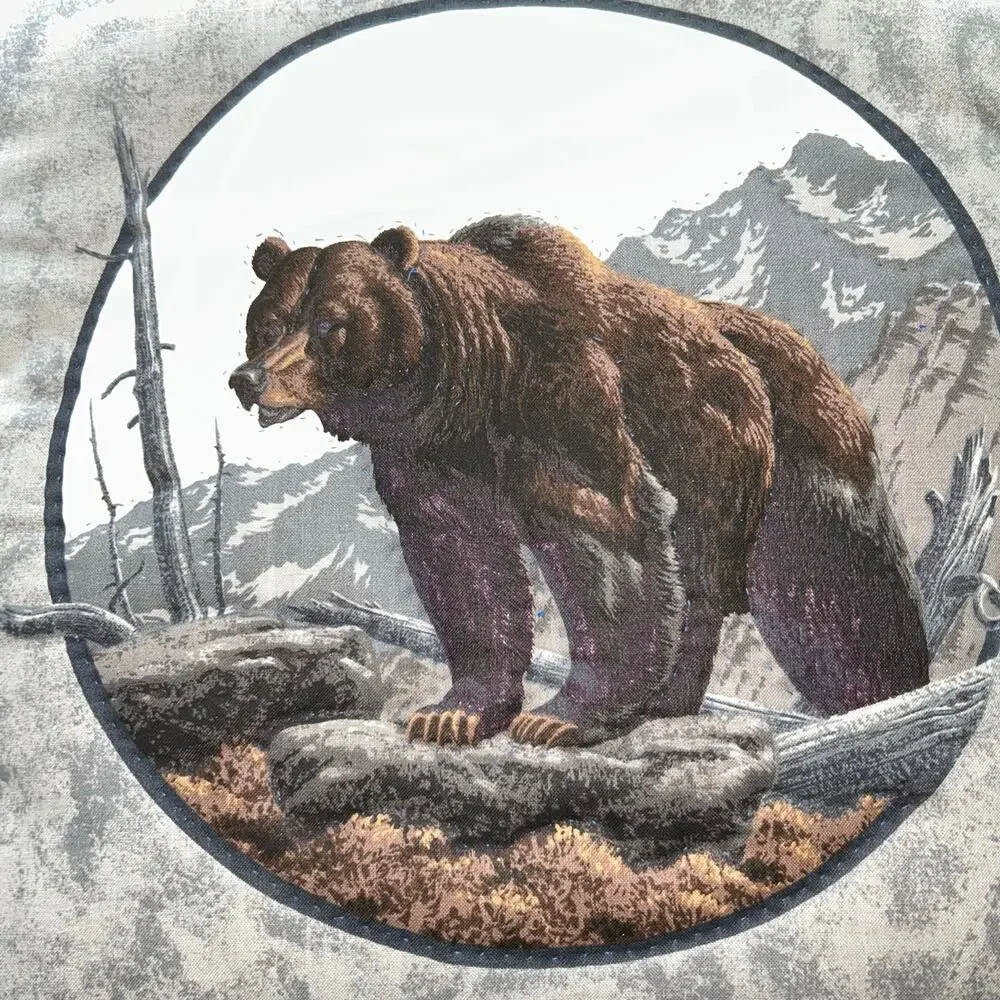 Vintage handmade Pillows Wolves Grizzly Bear Circle rustic cabin country decor