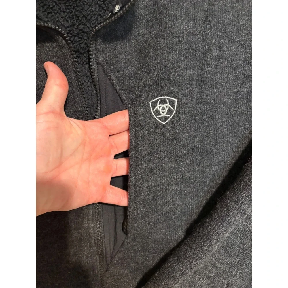 Ariat Mens XXL Bowdrie Charcoal Gray Sherpa Lined Full Zip Fleece Jacket