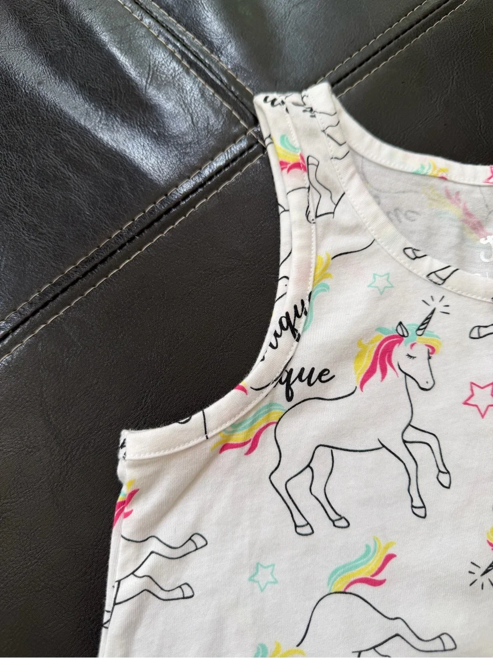 Justice - White Unicorn Tank with Pink “Unique” Pocket and Rainbow Accents