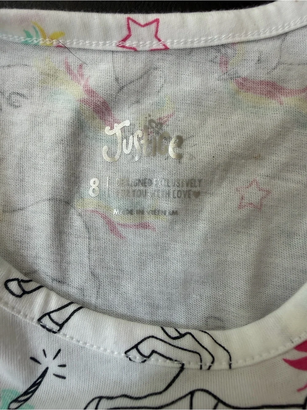 Justice - White Unicorn Tank with Pink “Unique” Pocket and Rainbow Accents