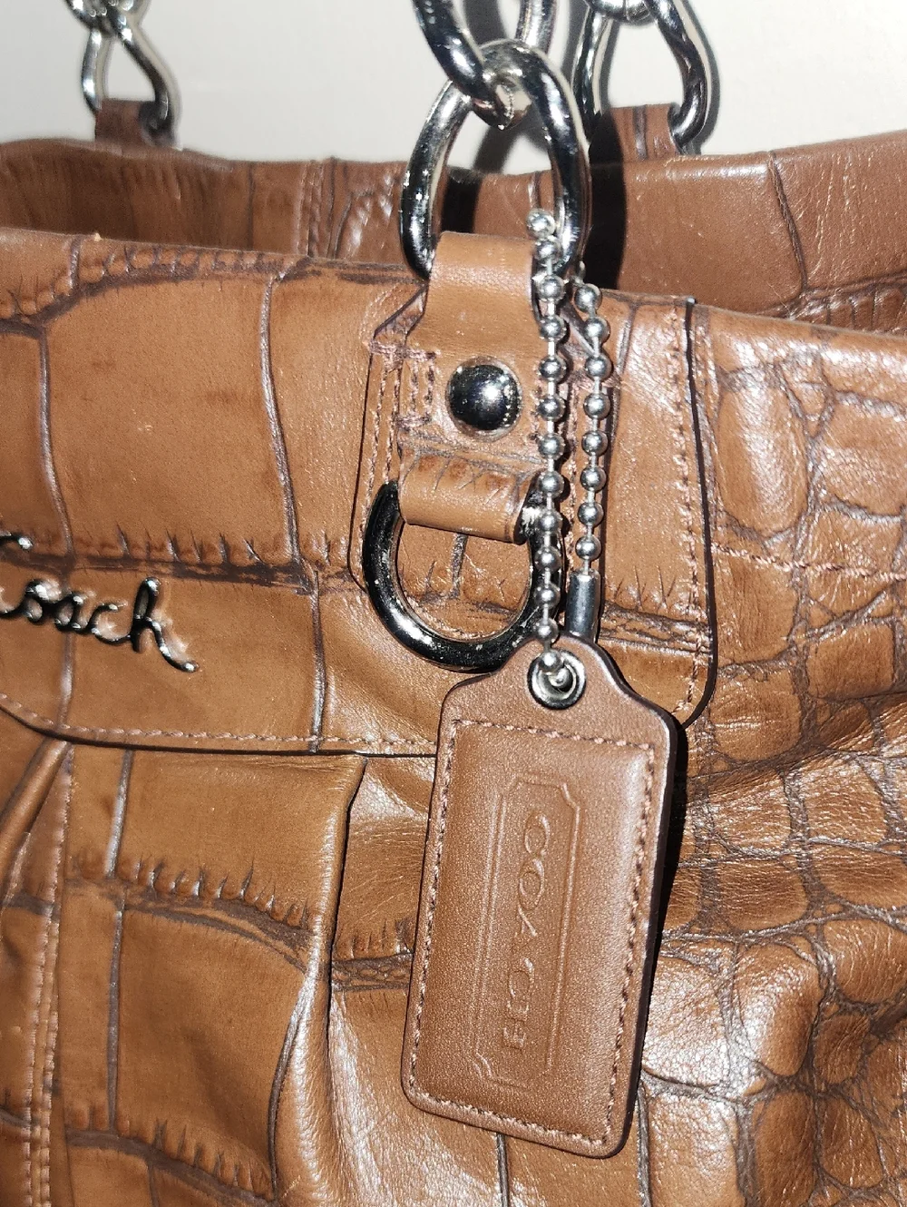 Coach Croc-Embossed Brown Leather Tote G1176-F17661 Purse