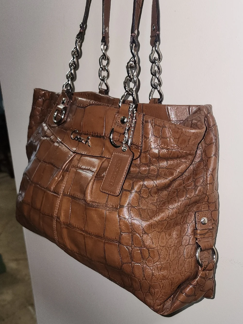 Coach Croc-Embossed Brown Leather Tote G1176-F17661 Purse