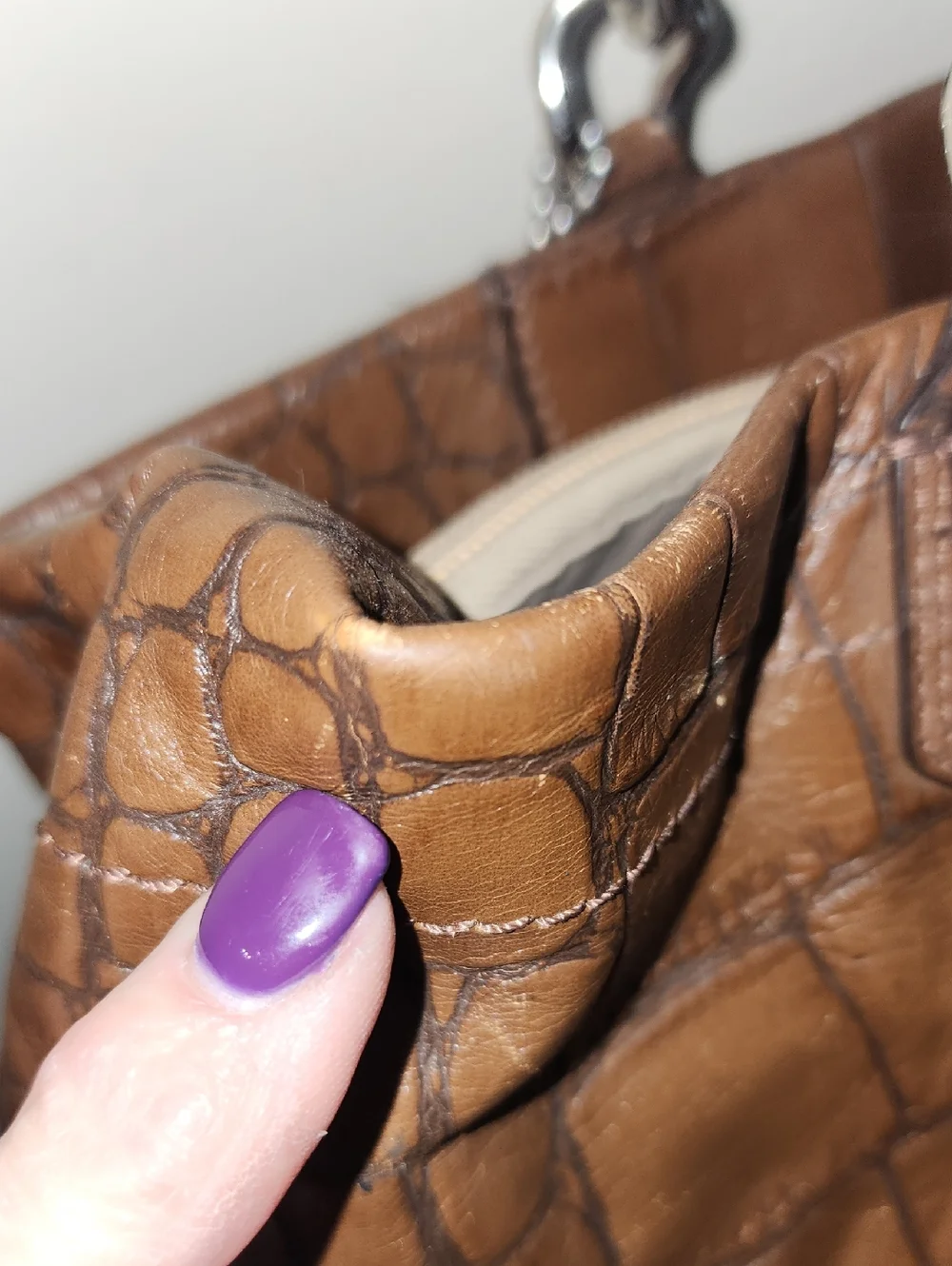 Coach Croc-Embossed Brown Leather Tote G1176-F17661 Purse
