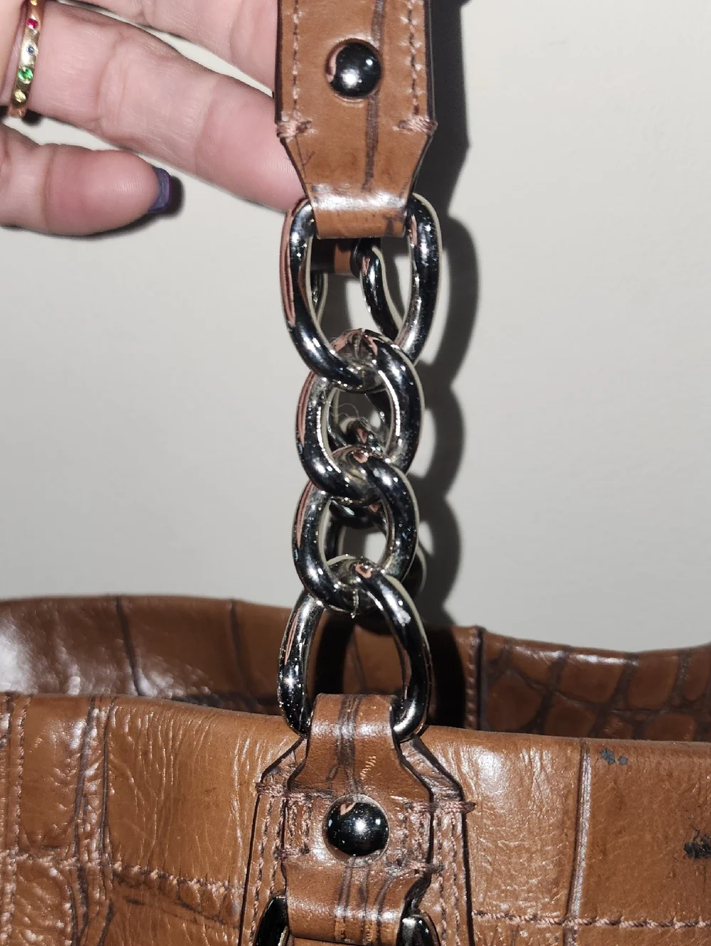 Coach Croc-Embossed Brown Leather Tote G1176-F17661 Purse