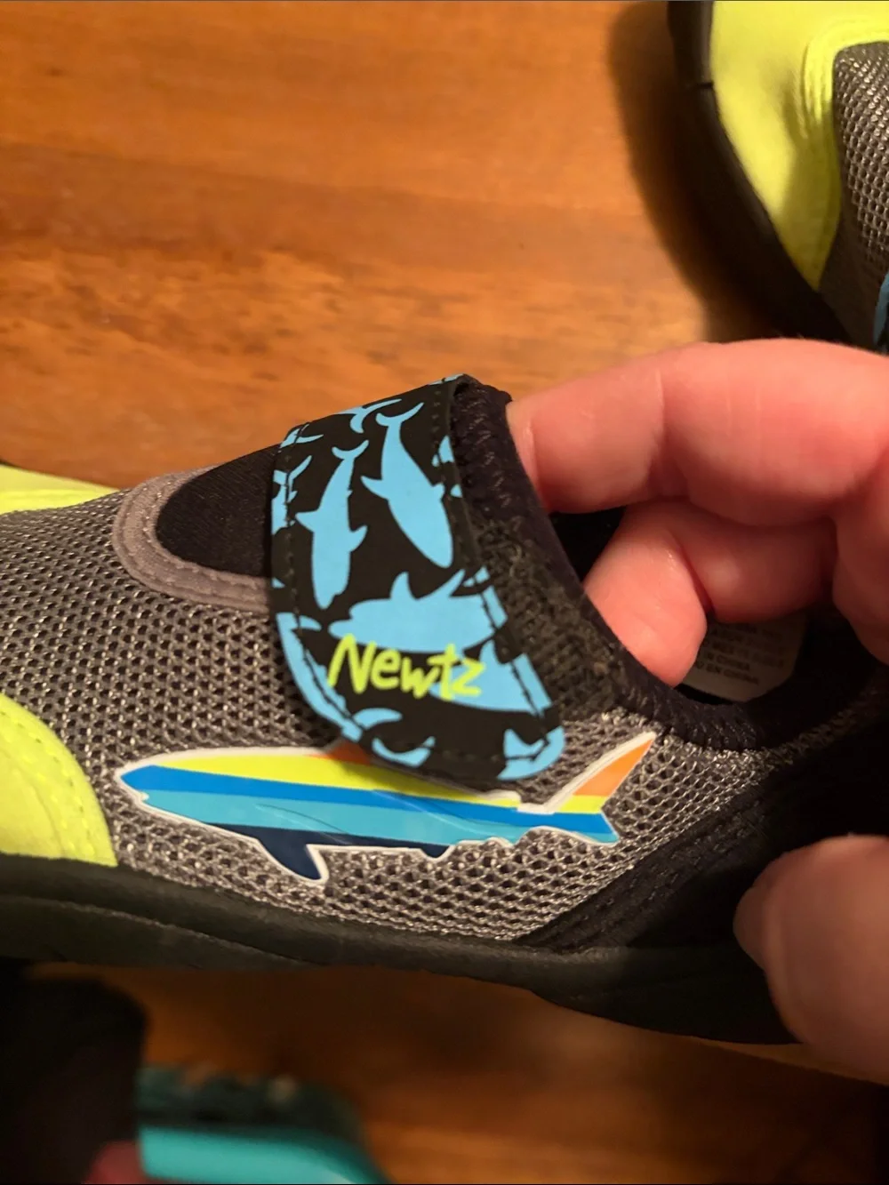 Kids Neon Green & Blue Shark-Pattern Water Shoes - Lightweight Quick-Dry