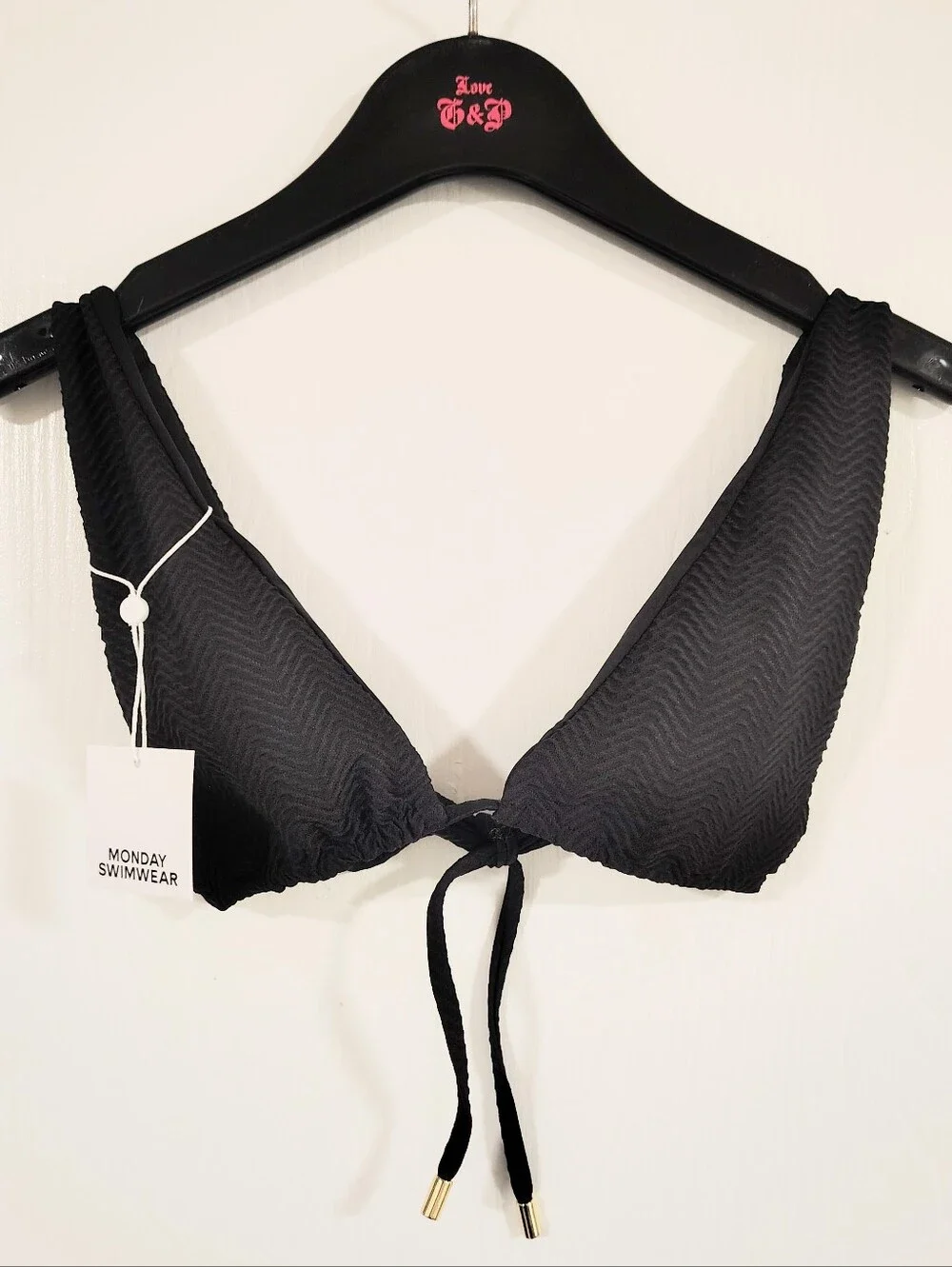 NWT Monday Swimwear The Palm Springs Top Black Chevron Textured Women's Small