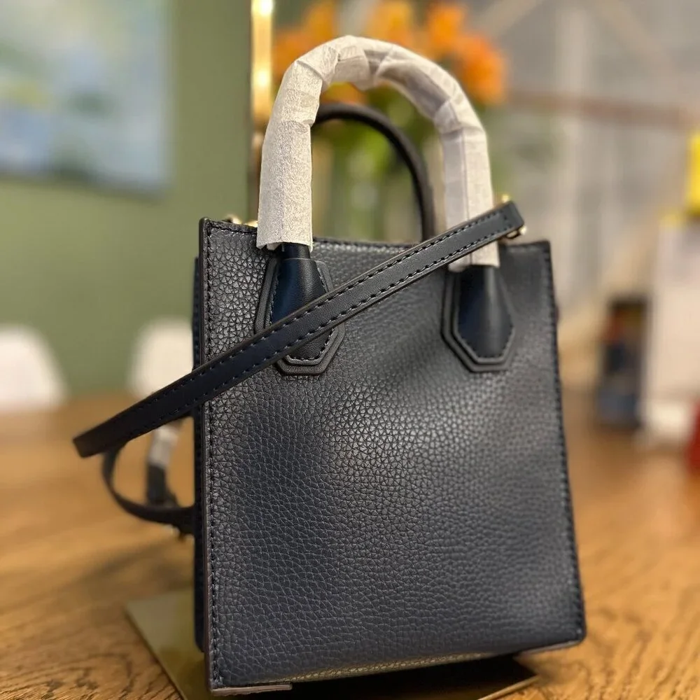 NWT! NEW! Michael Kors Mercer Extra-Small Pebbled Leather Crossbody Bag -Navy